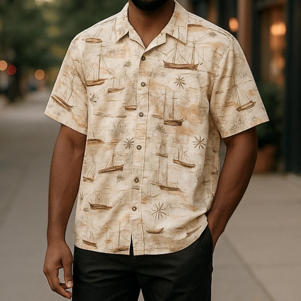 Harbor Bay sailboat print button down shirt 2XLT